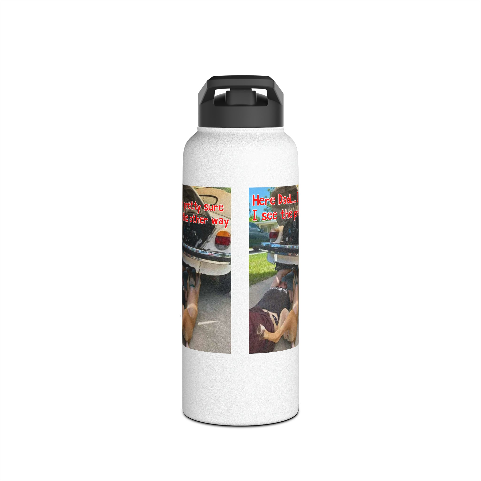 VW Helper White Stainless Steel Water Bottle, Standard Lid