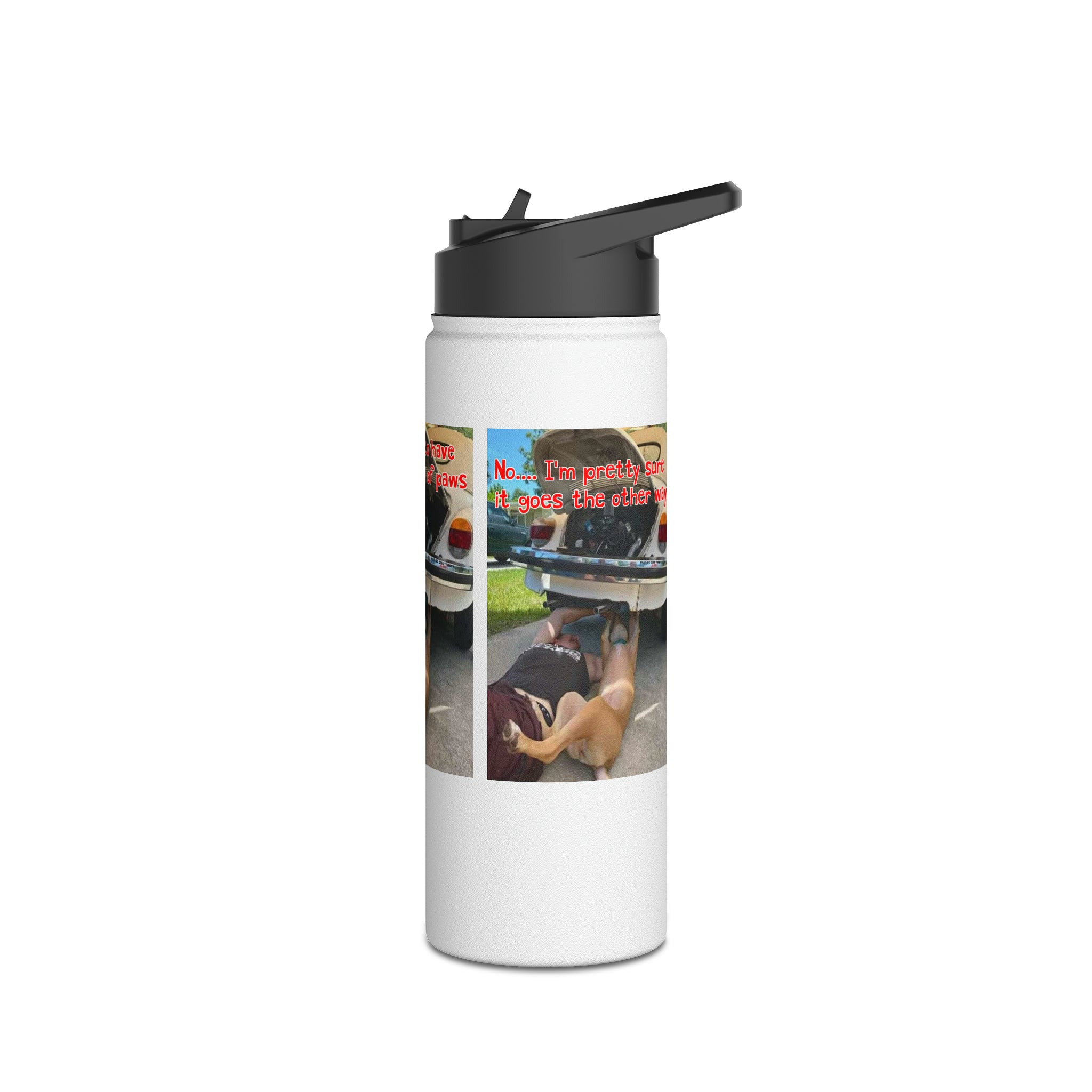 VW Helper White Stainless Steel Water Bottle, Standard Lid