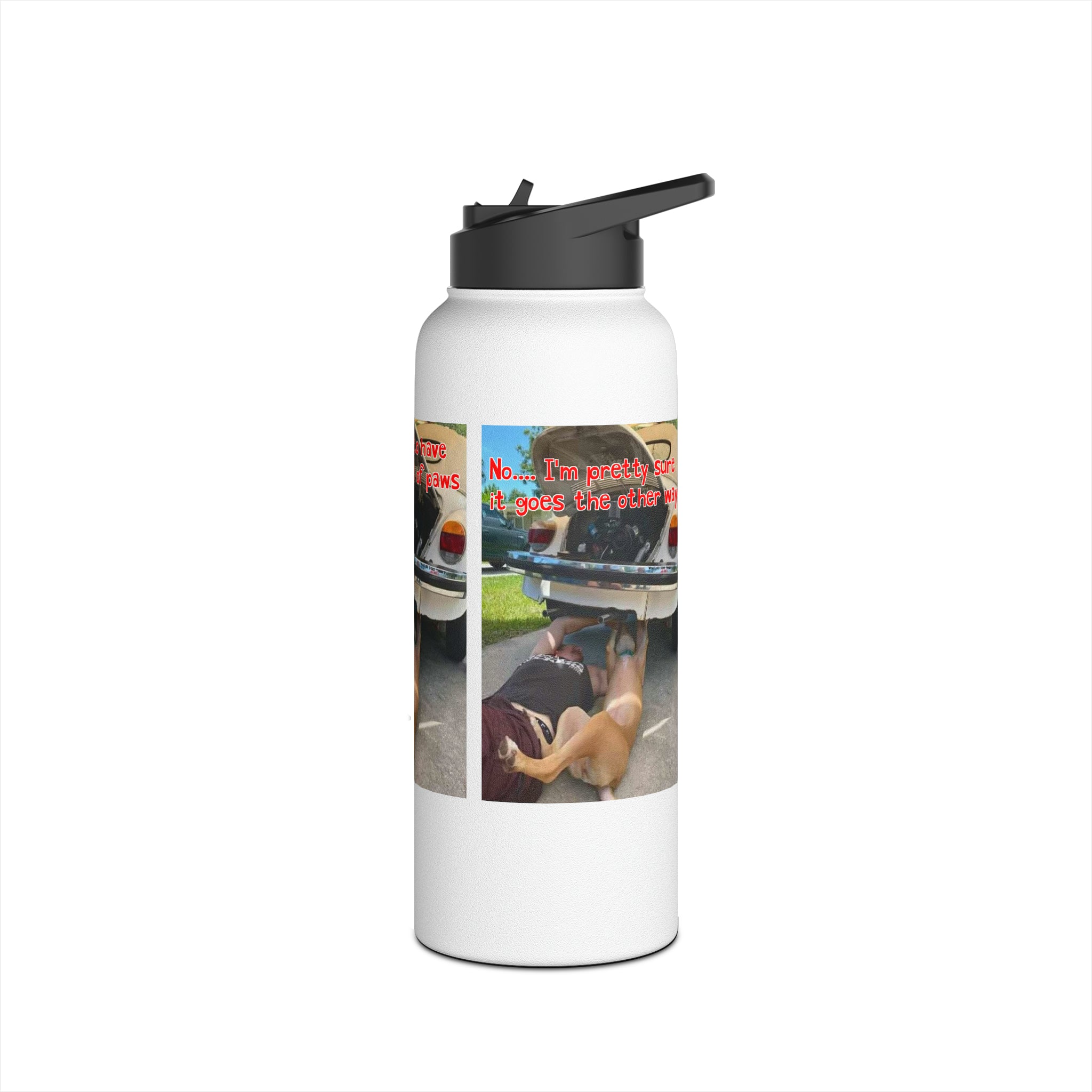 VW Helper White Stainless Steel Water Bottle, Standard Lid