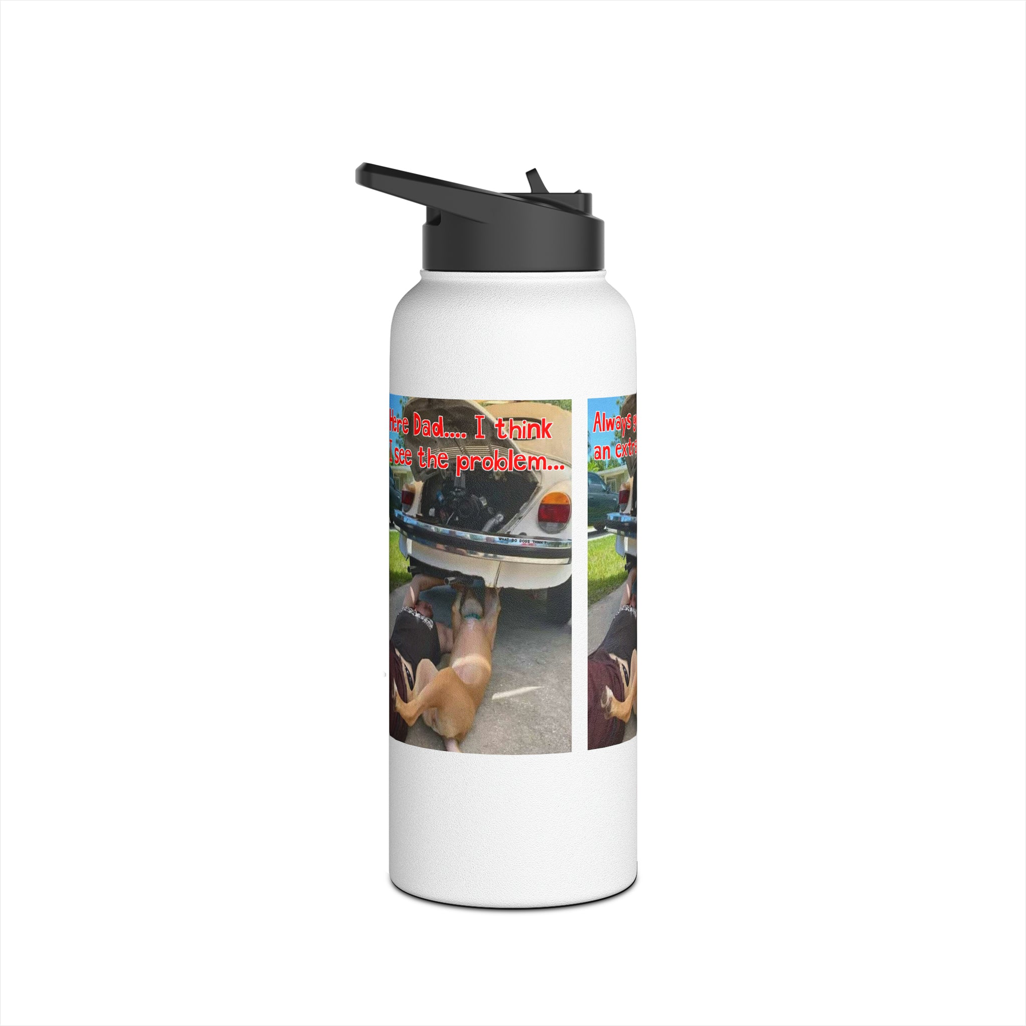 VW Helper White Stainless Steel Water Bottle, Standard Lid