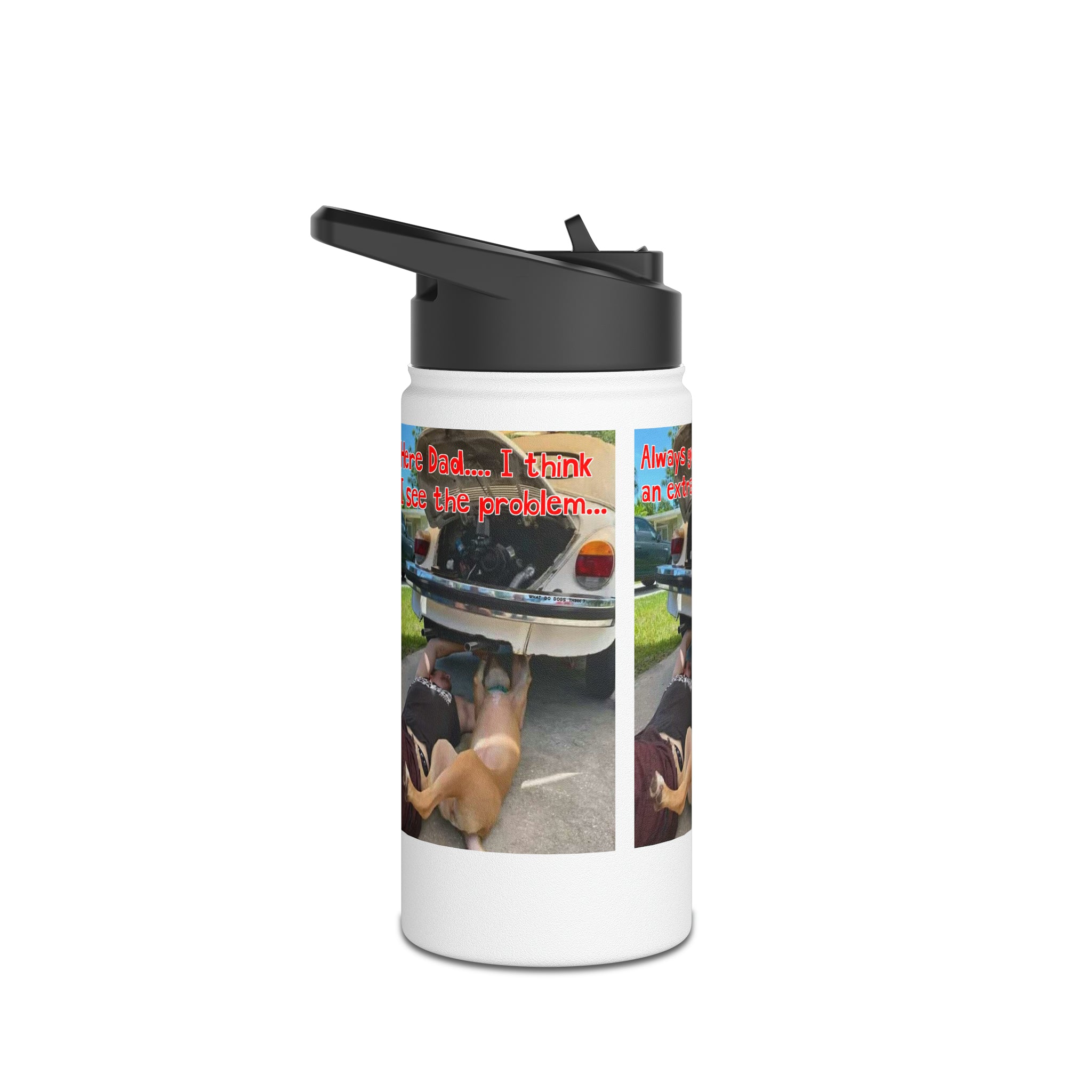 VW Helper White Stainless Steel Water Bottle, Standard Lid