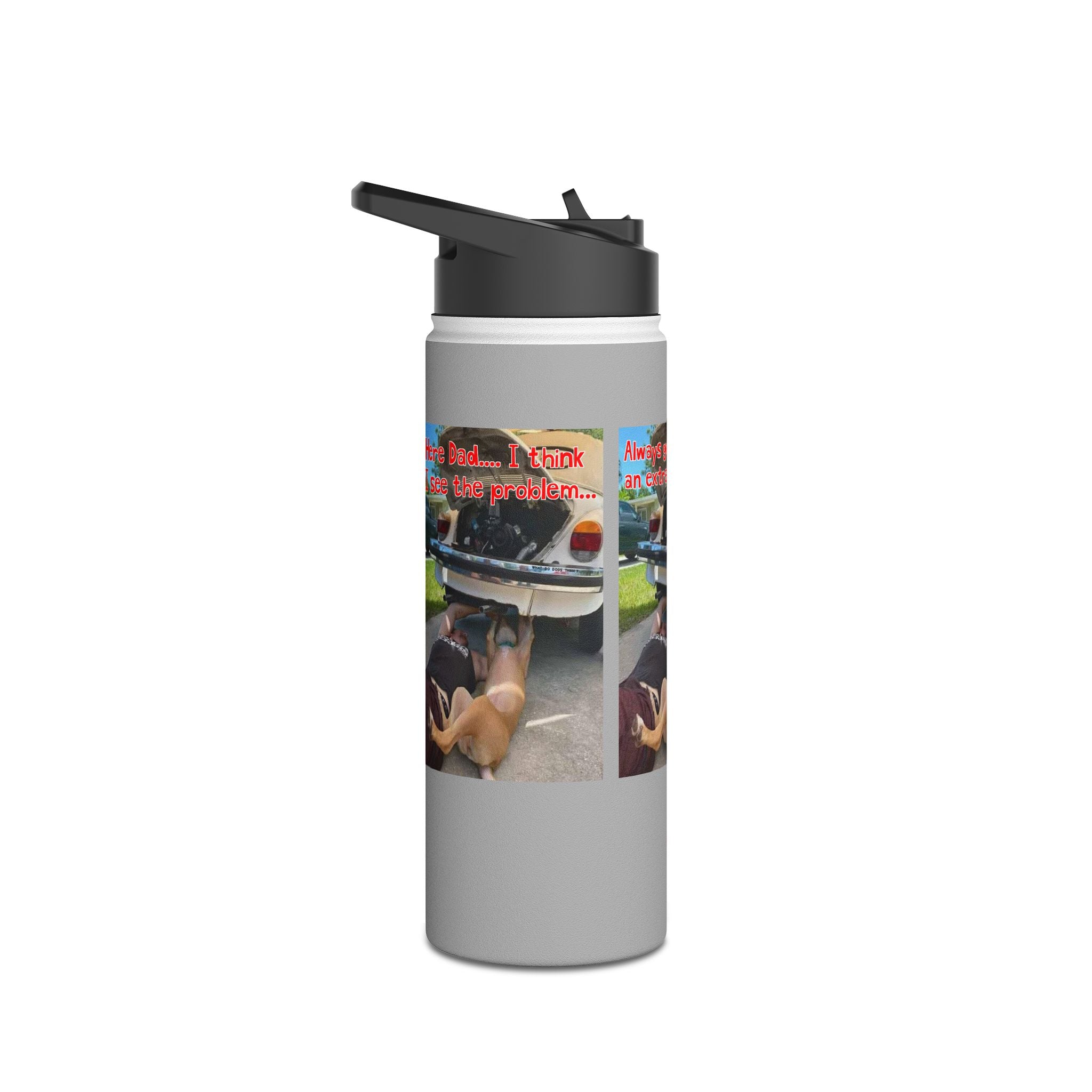 VW Helper Grey Stainless Steel Water Bottle, Standard Lid