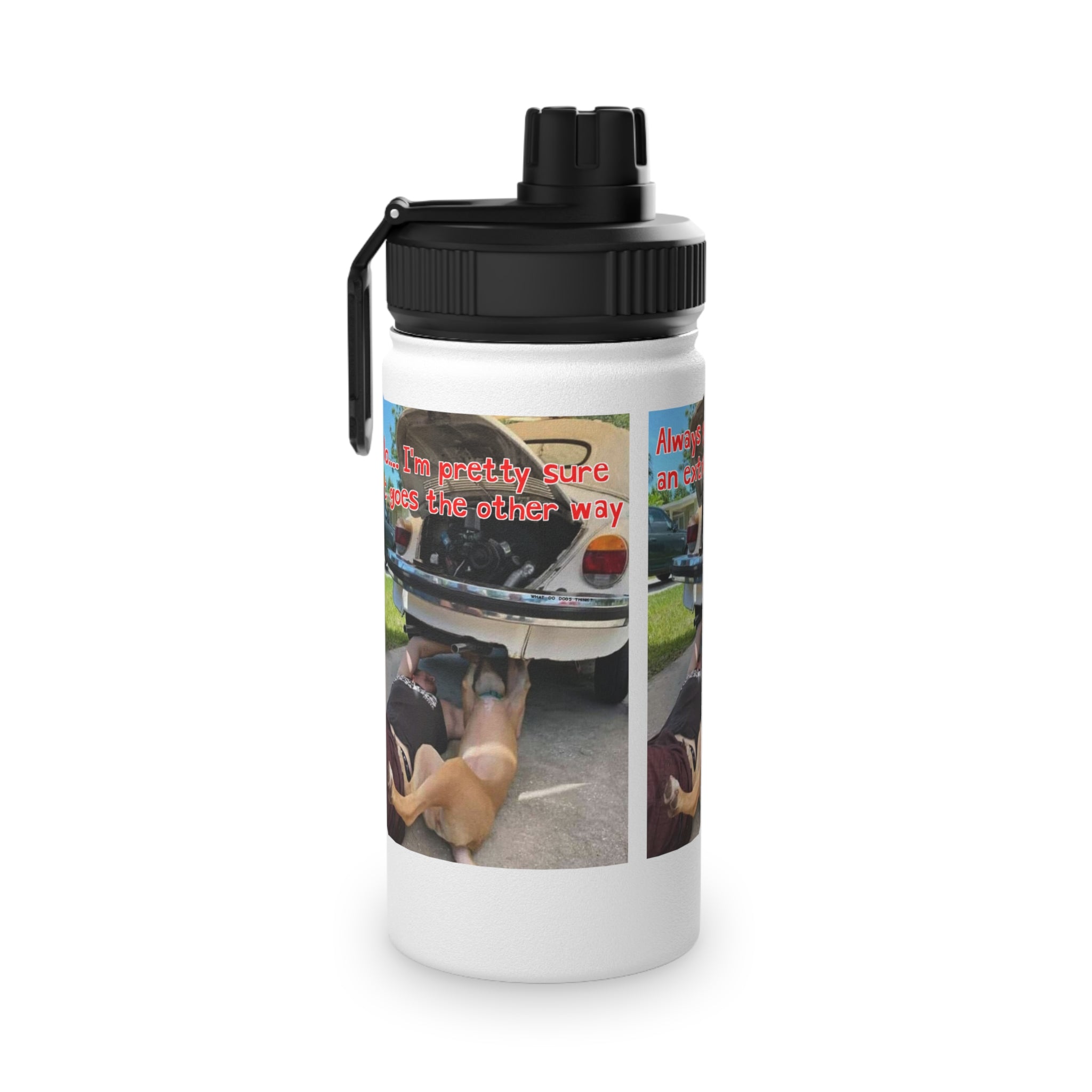 VW Helper White Stainless Steel Water Bottle, Sports Lid