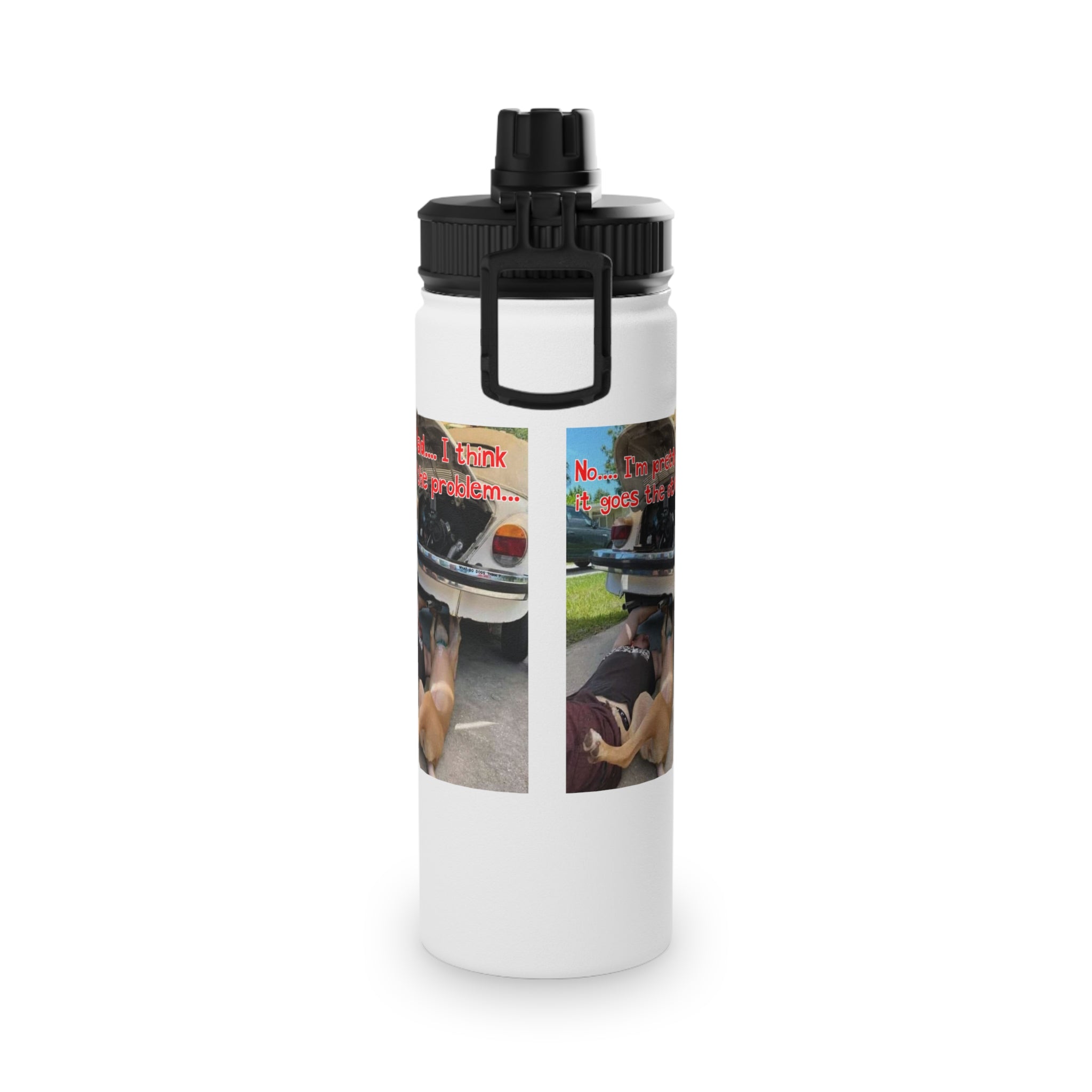 VW Helper White Stainless Steel Water Bottle, Sports Lid