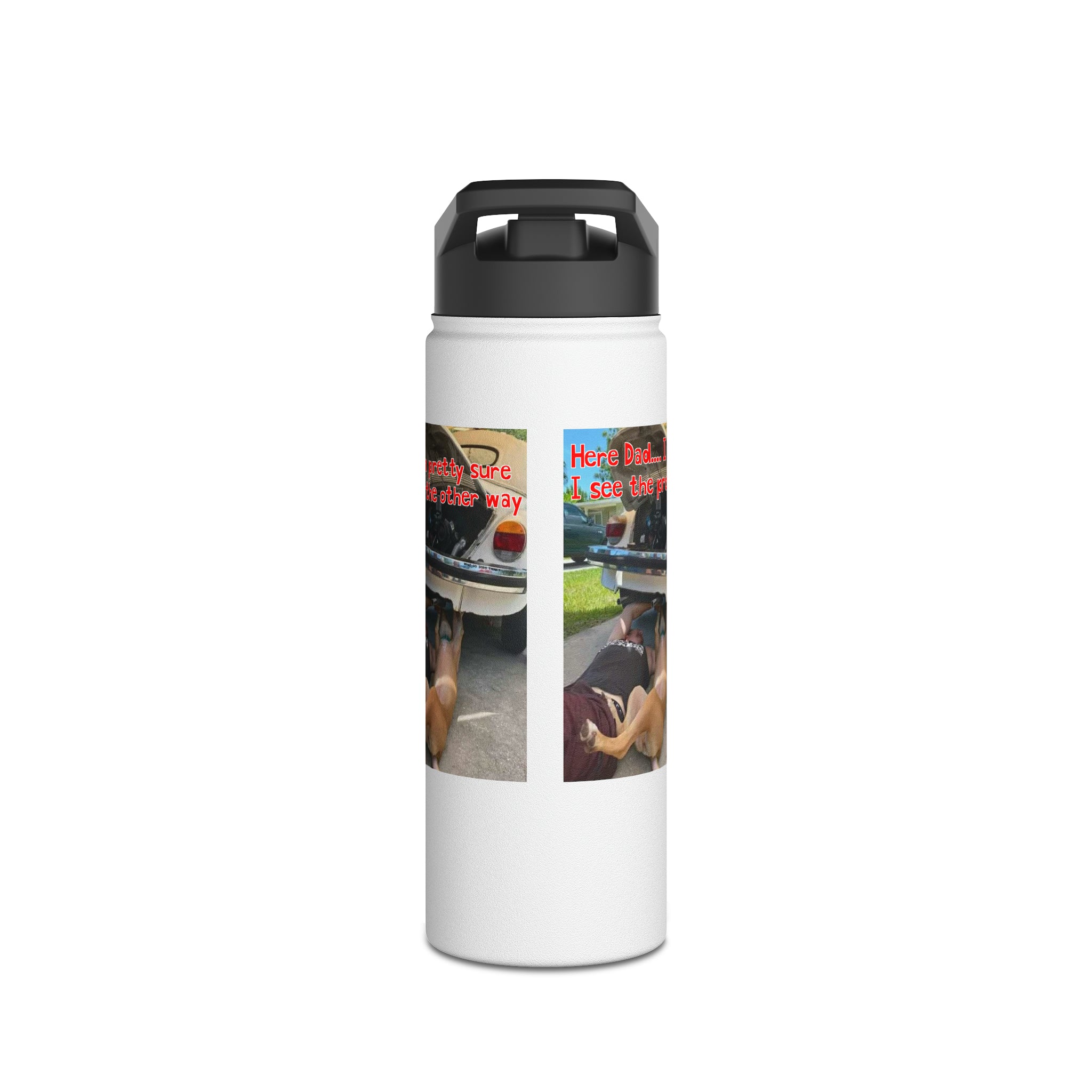 VW Helper White Stainless Steel Water Bottle, Standard Lid