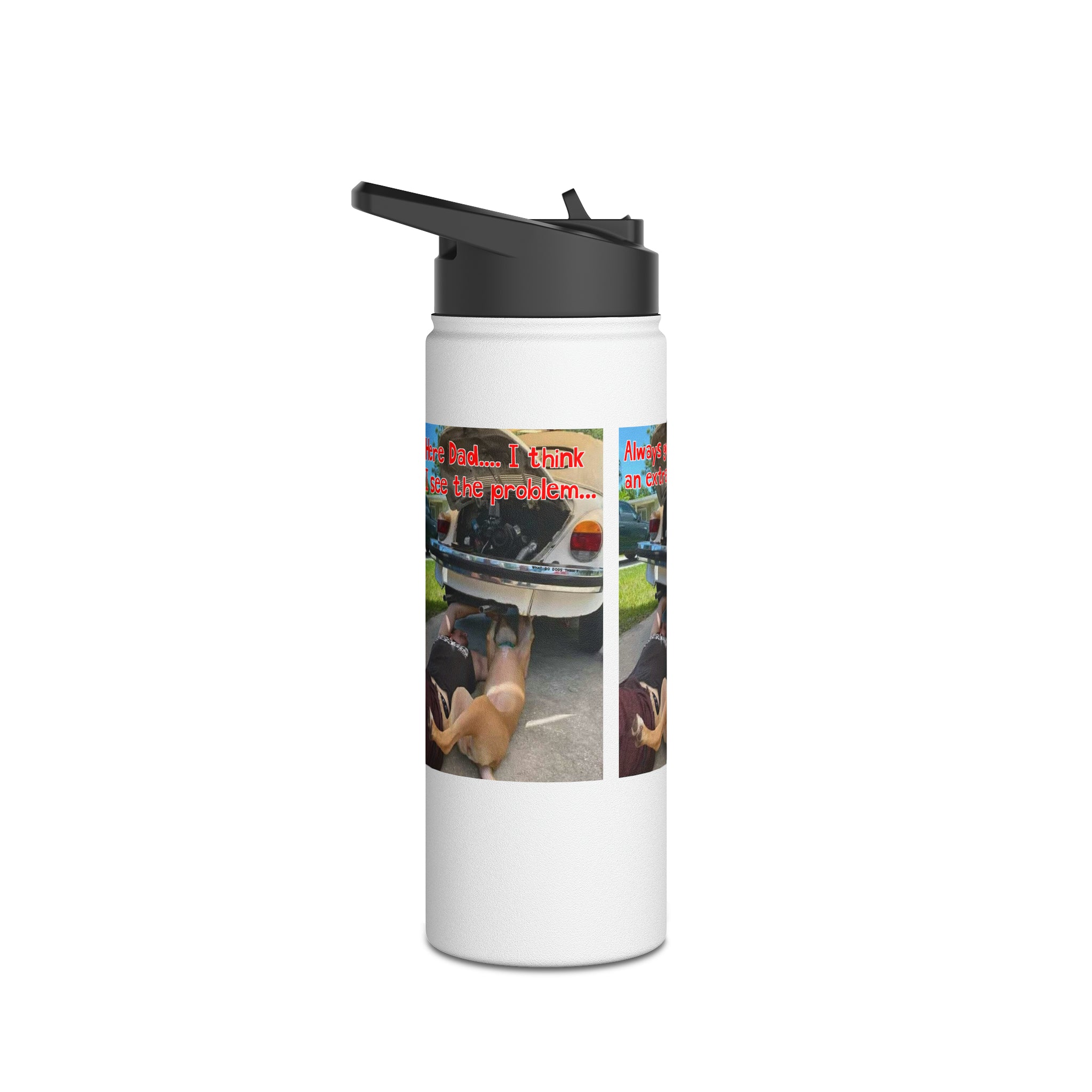 VW Helper White Stainless Steel Water Bottle, Standard Lid