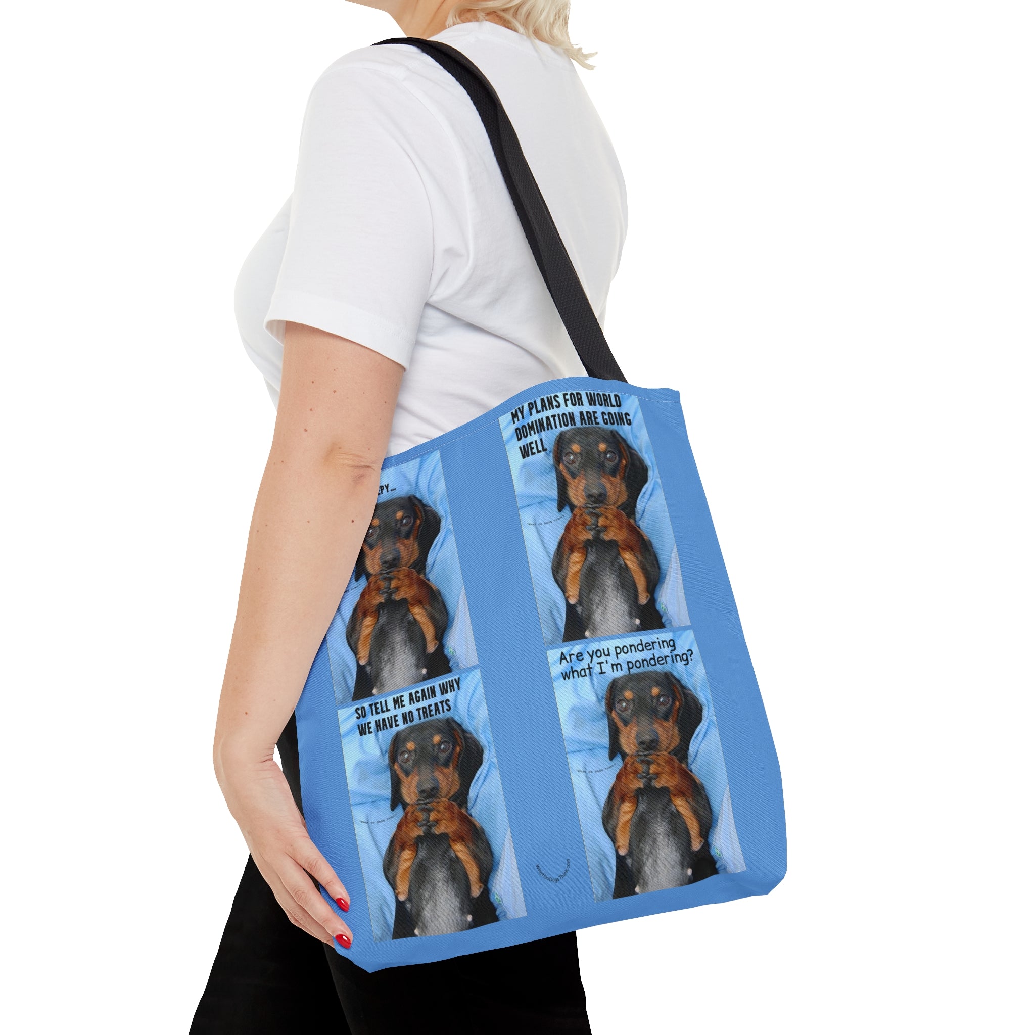 Devious Dachshund Blue Tote Bag