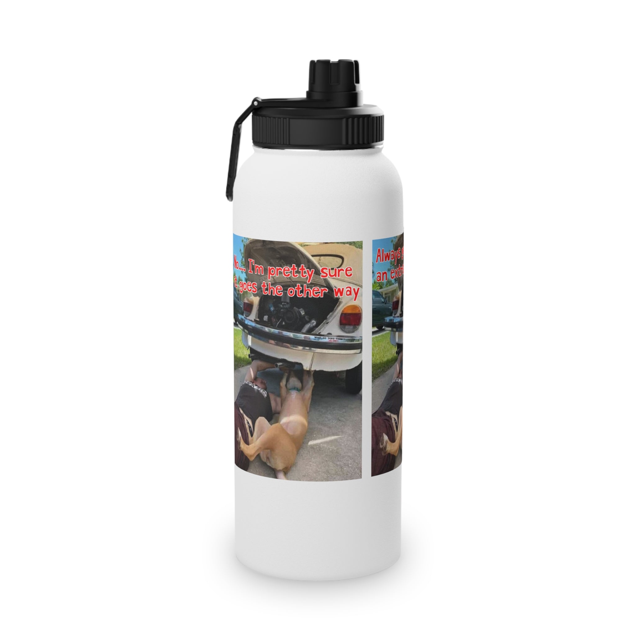 VW Helper White Stainless Steel Water Bottle, Sports Lid