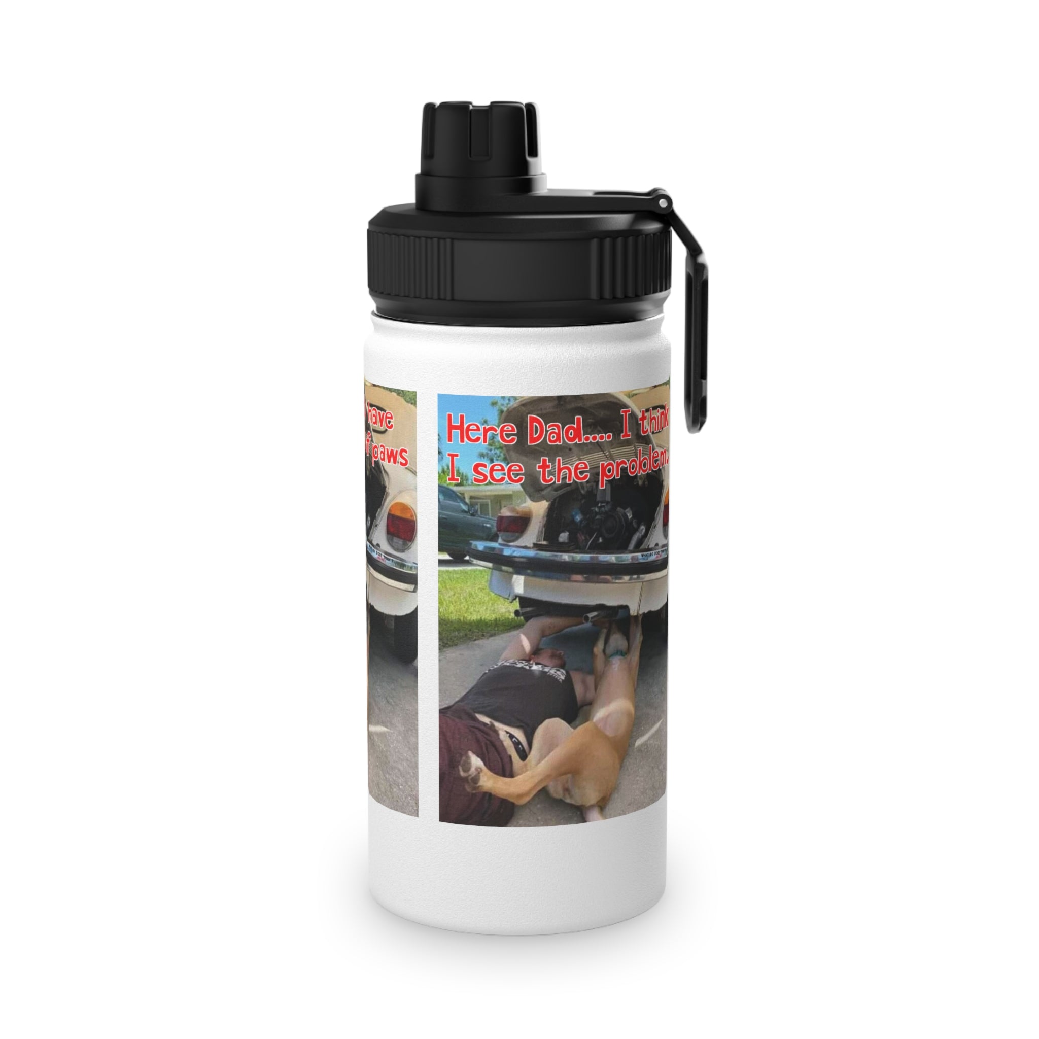 VW Helper White Stainless Steel Water Bottle, Sports Lid