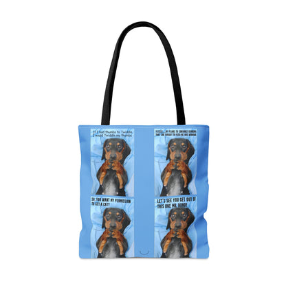 Devious Dachshund  Blue Tote Bag