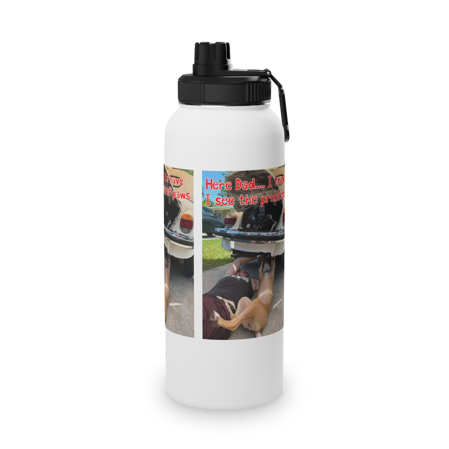 VW Helper   White Stainless Steel Water Bottle, Sports Lid