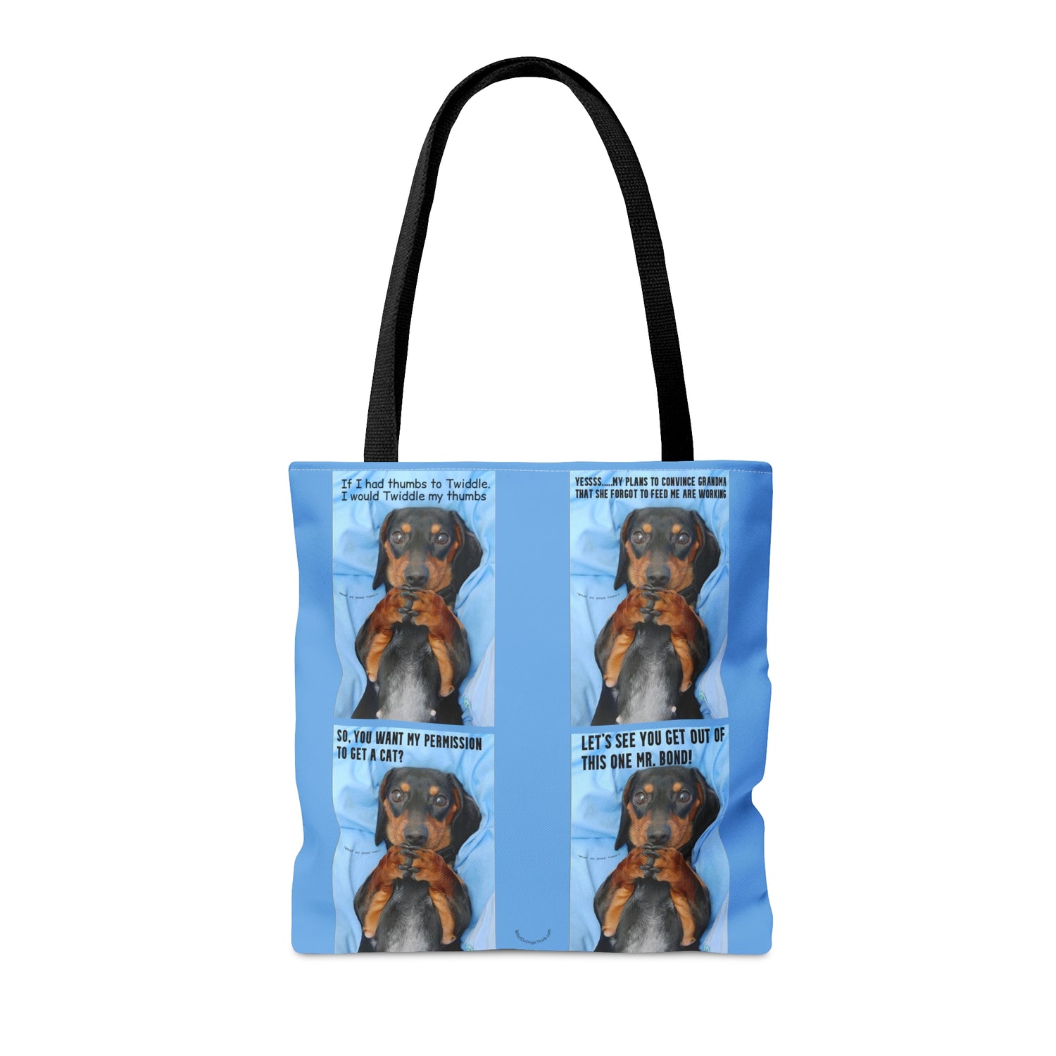 Devious Dachshund  Blue Tote Bag